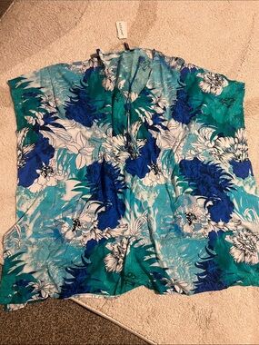 Jantzen Teal Blue Floral Tunic Top